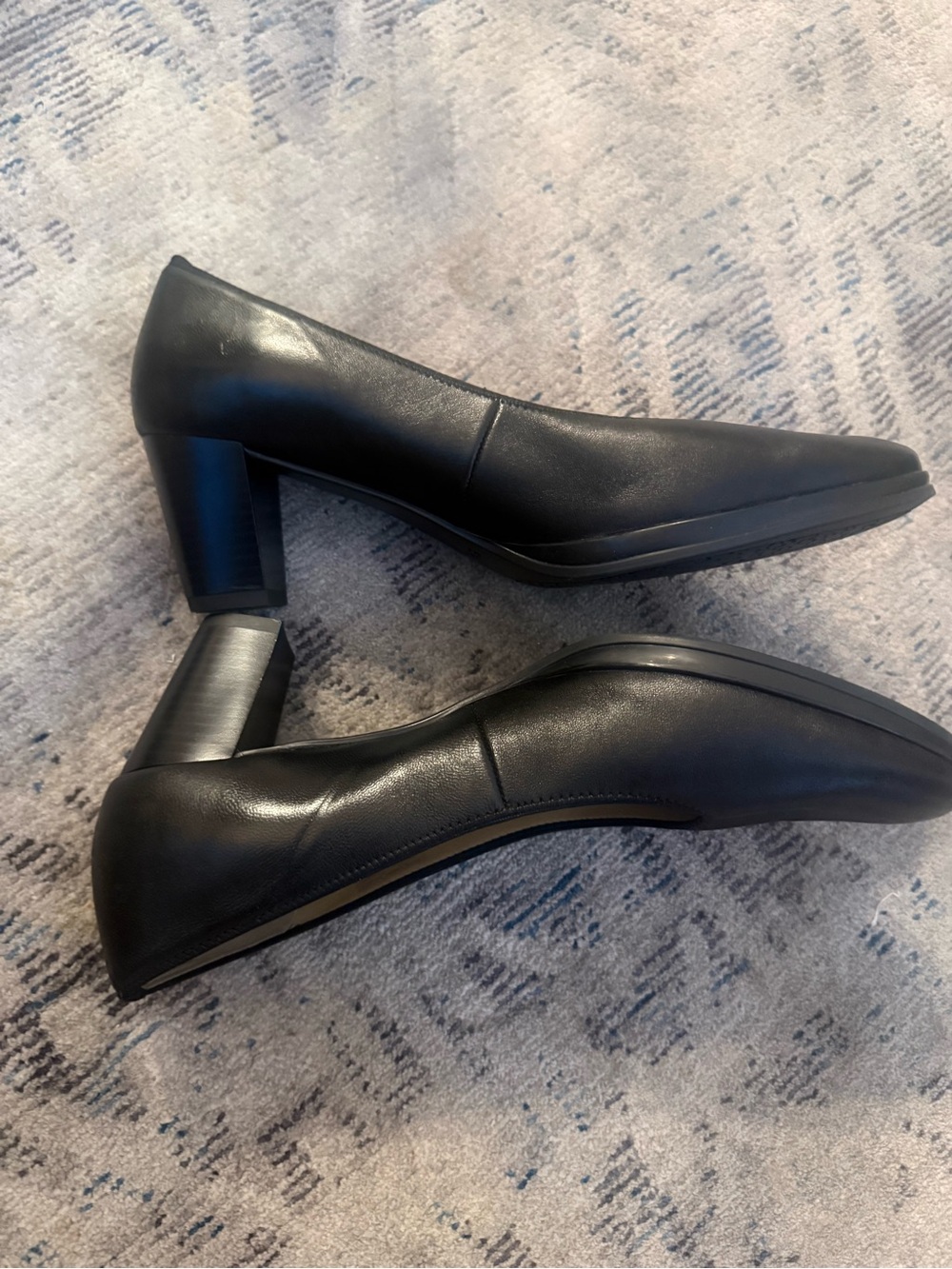 Ara Black Leather Mid Block Heel Pumps
